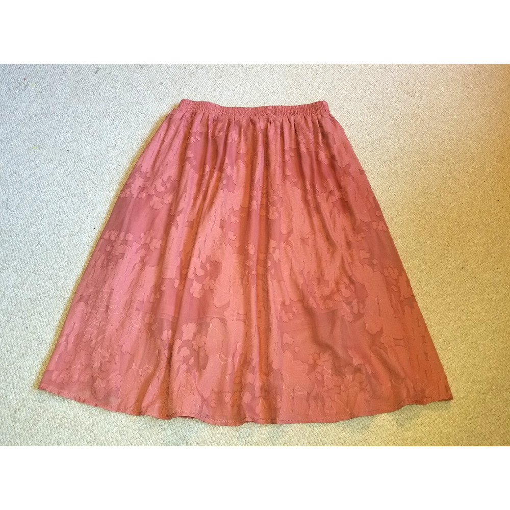 Womens Skirt-LAFFAIRE-LA-mauve floral silky overlay pull on Cottagecore-L